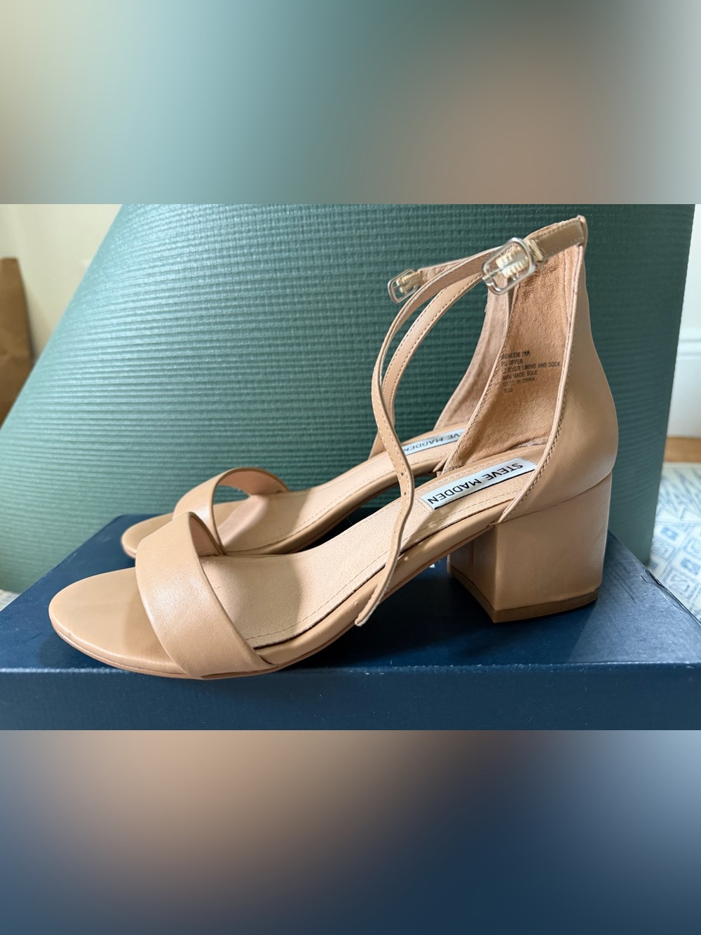 Steve Madden Beige Ankle-Strap Block Heel Sandals - Picture 2 of 7
